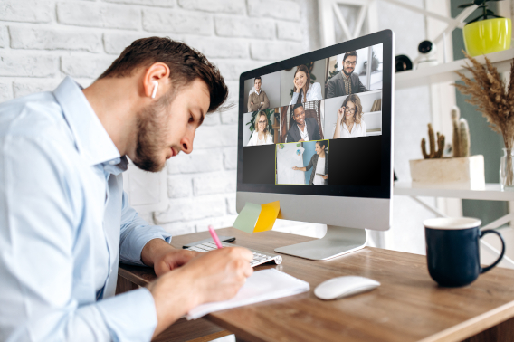Online,Training.,Young,Guy,Learns,Online,By,Video,Conference,In